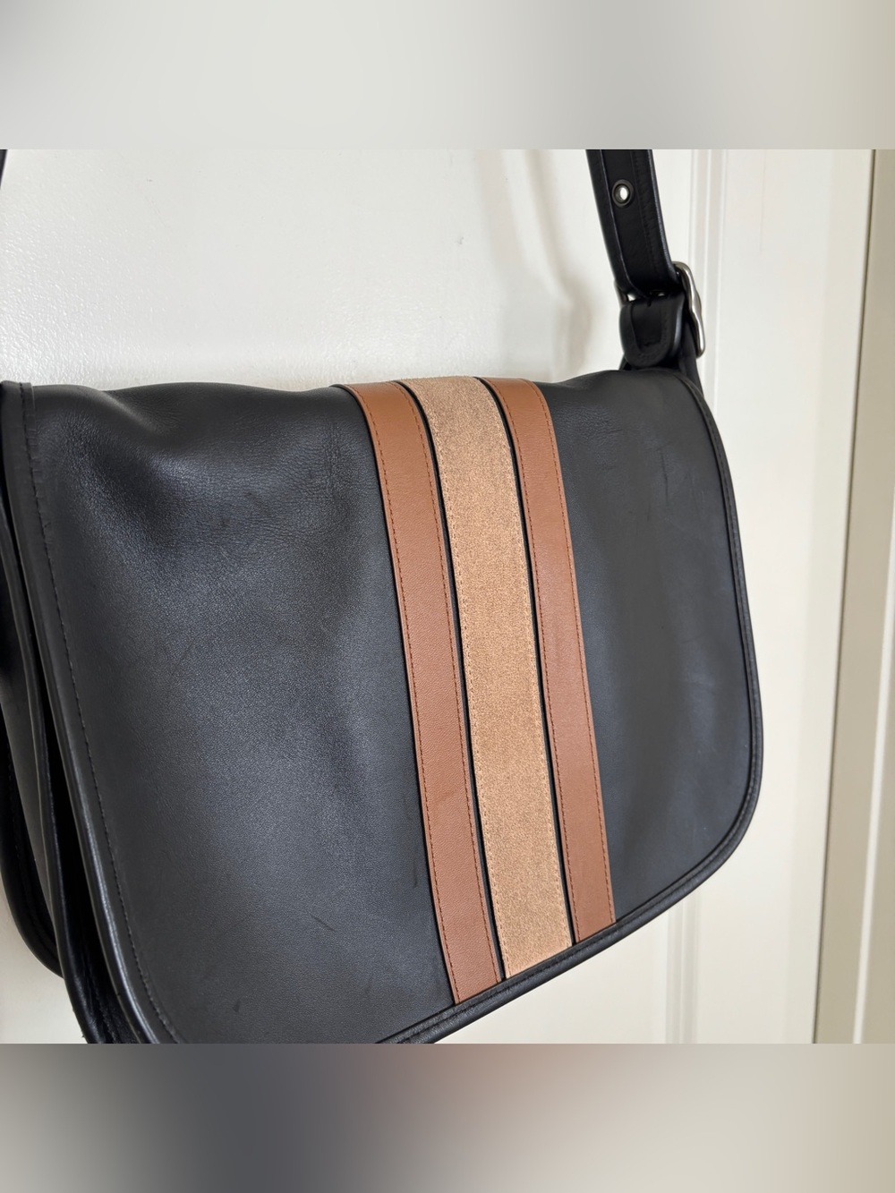 Coach limited Black Shoulder Bag with Tan Stripe